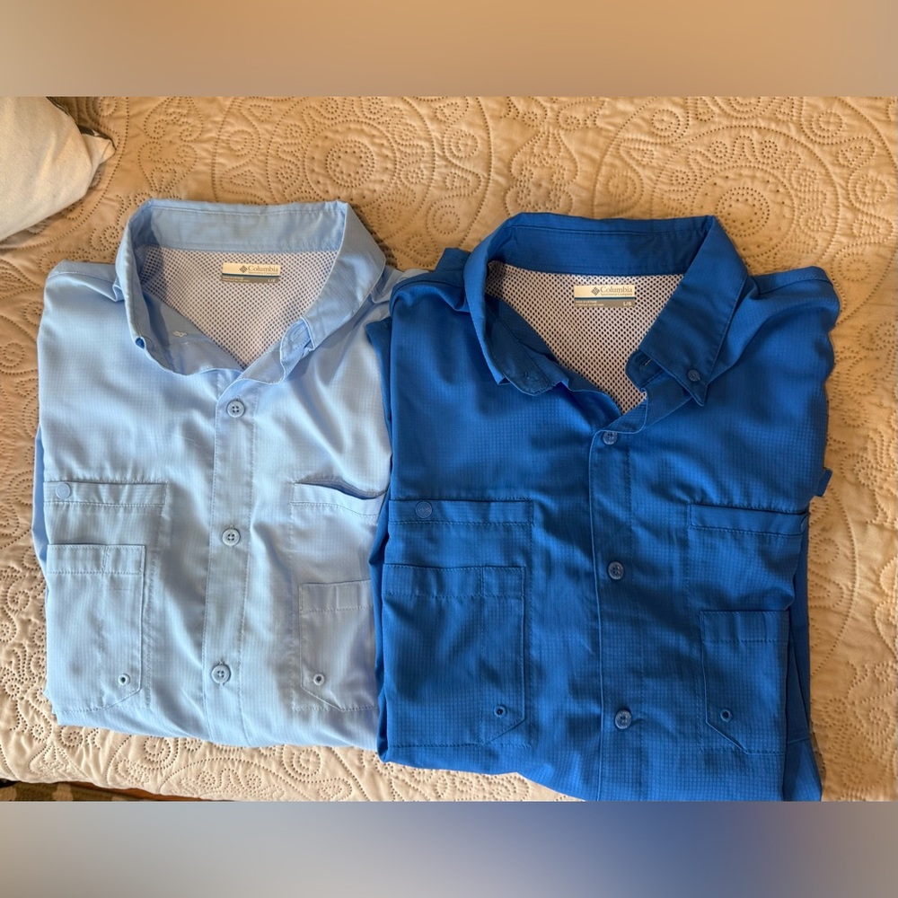 2 Columbia PFG Omni shade button up multi pocket long sleeve shirt